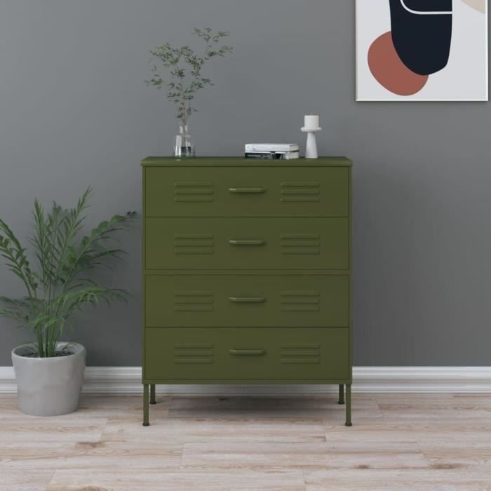 Commode - VIDAXL - Vert olive - 80x35x1015 cm - Acier - Tiroirs extensibles