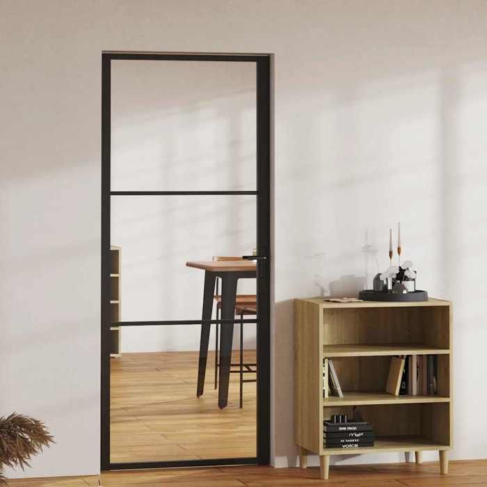 vidaXL Porte intérieure Verre ESG et aluminium 83x2015 cm Noir 151199