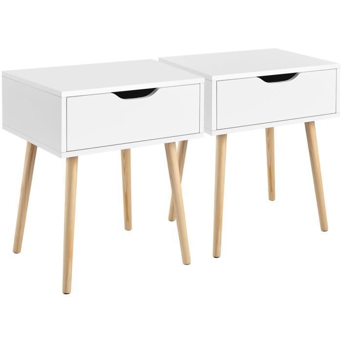 Tables de Chevets Chambre - YAHEETECH - Scandinave - 1 Tiroir - Blanc