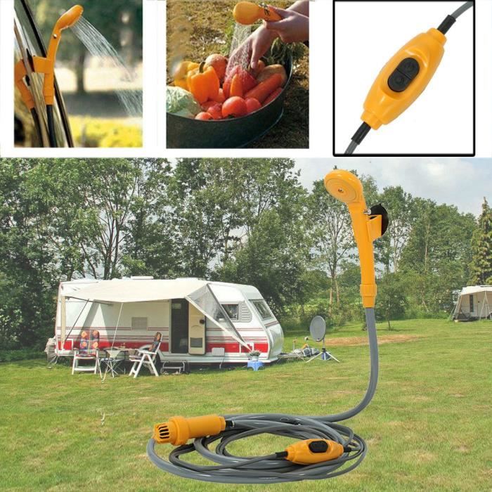 Douche De Camping Portable 12V Froadp Avec Pompe Submersible - Tuyau 2m, Câble 5m Pour Voiture, Jardin, Voyage Et Douche Chien (Jaune + Gris)