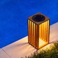 Lanterne solaire décorative - LUMISKY - CHENNAI - H30 cm - En bois teck massif - LED blanc chaud-1