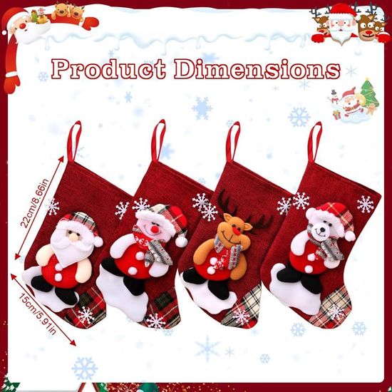 Lot De 4 Chaussettes De NoëL à Accrocher - 23x17 Cm, Tricot Jacquard Rouge Et Vert, DéCoration CheminéE Ou Sapin