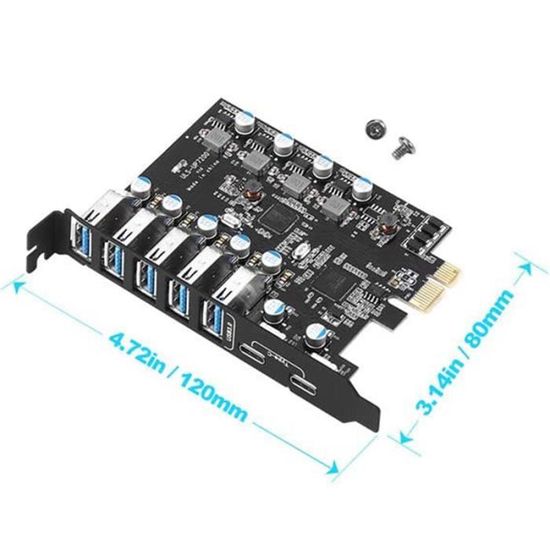 Carte Extension 7 Ports USB 3.2 PCIe - Concentrateur Interne Haut Débit