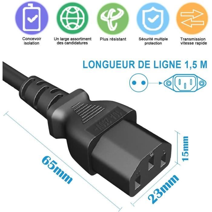 Câble D'alimentation 2 Mètres Fiche EU Schuko Vers Prise C13 – Pour PC, écran, Imprimante, Appareils électriques