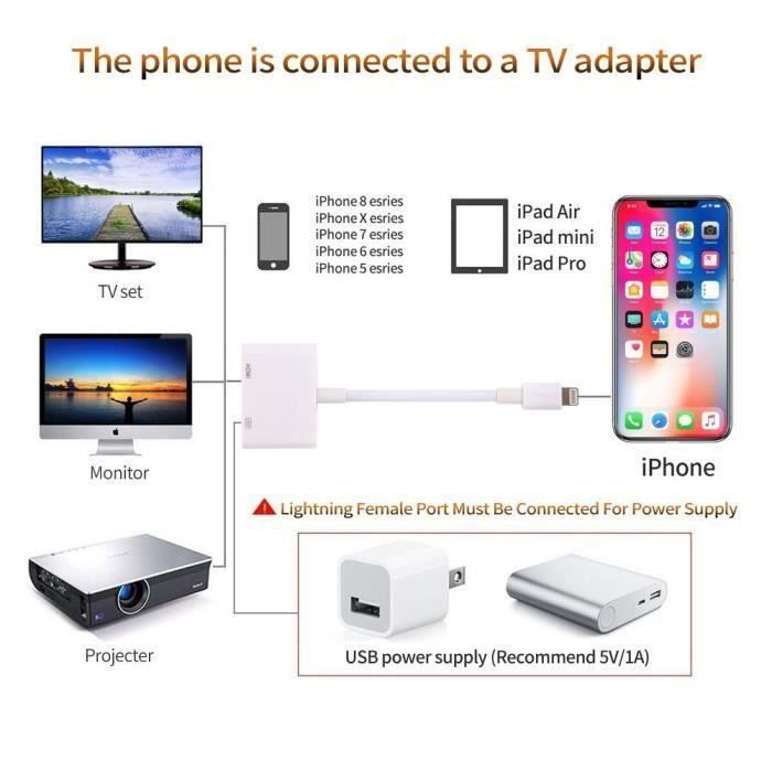 Câble adaptateur téléphone vers Hdmi TV numérique/Av pour Apple Iphone Ipad  5 6 7 8 Plus X