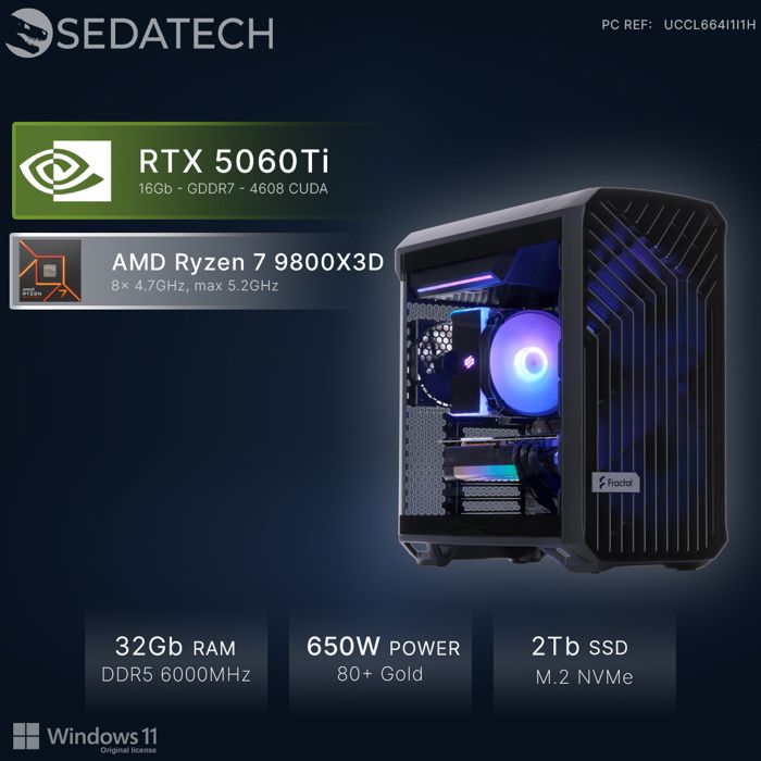 Sedatech PC Gamer Pro Compact ATX • AMD Ryzen 7 9800X3D • RTX5060Ti 16G ...
