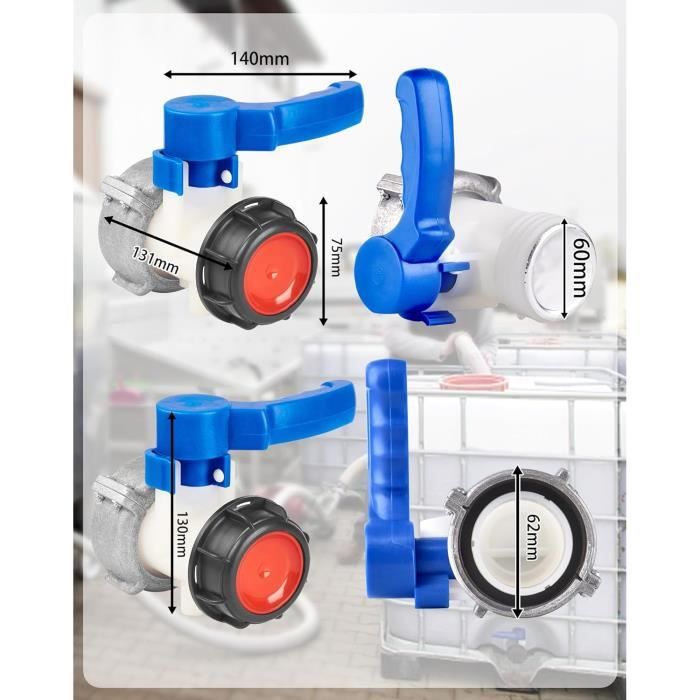 Vanche Pour Cuve 1000L – Robinet DN40 62 Mm Plastique, Adaptateur IBC Universel, Pour Eau De Pluie