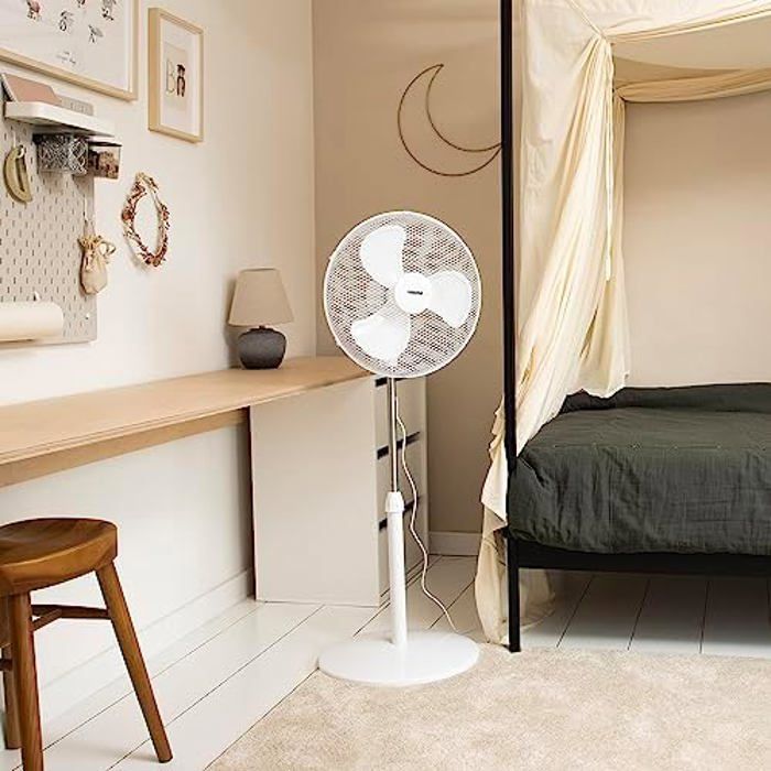 Ventilateur Sur Pied Design 45W 3 Vitesses Oscillant 70° Inclinable 90 Blanc Noir 85810848