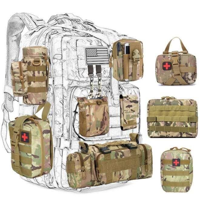 Sac Banane Tactique MOLLE – Polyester 1000D Imperméable, Poches Zippées, Pour Chasse, Rando, Sport – Khaki 17x8 Cm