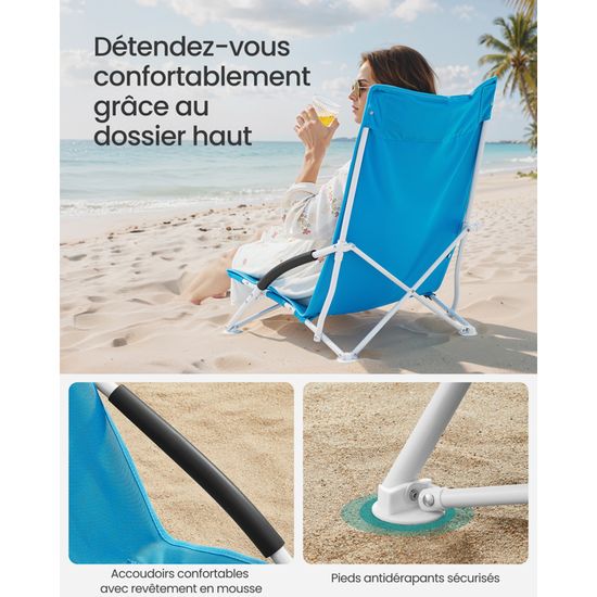 Chaise de Camping - SONGMICS - Lot de 2 - Accoudoir - Porte-gobelet - Pliable - Capacité 120 kg - Gris Ardoise - Maison