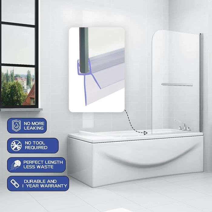 Joint de porte de douche HNNHOME pour paroi en verre 4-6 mm de forme droite  ou incurvée, jusqu'à 20 mm de jeu : : Bricolage