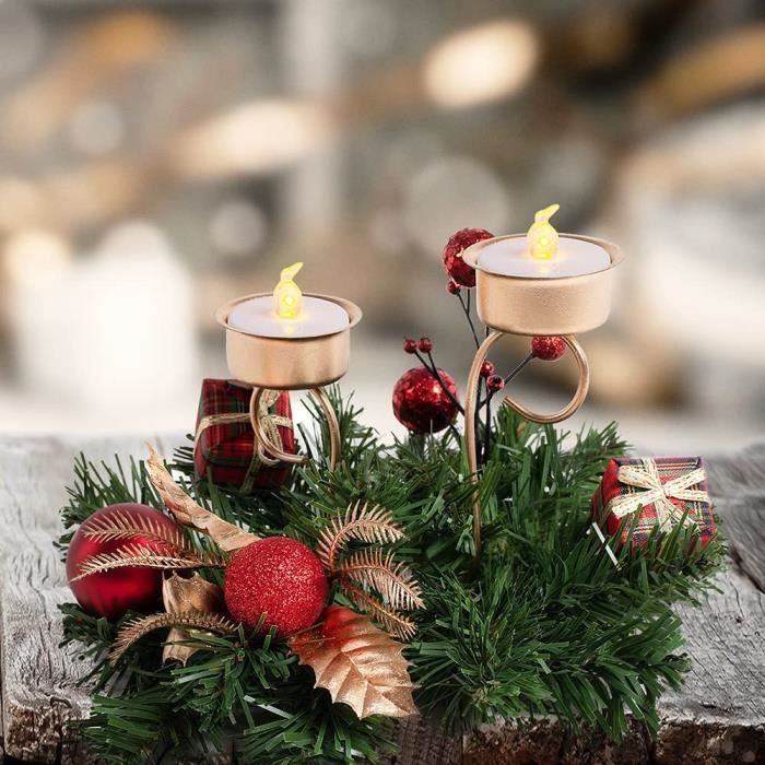 Bougeoir de Noël avec 2 Photophores + 2 Bougies LED Style ChauffePlat -  Décoration Centre de Table Noel –Composition de l'Ave [164] - Cdiscount  Maison