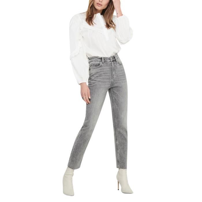 ONLY Jean Coupe Droite Taille Haute Gris Denim Femme Gris