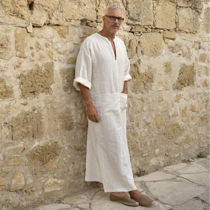 OS Robes ethniques pour hommes en vrac solide a manches longues robe vintage ample caftan WH L blanc Blanc Cdiscount Pret a Porter
