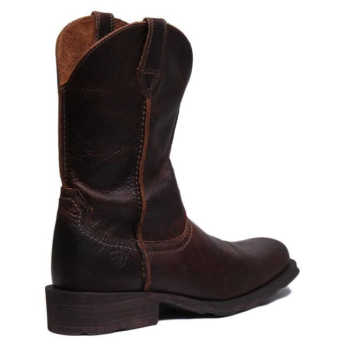 Bottes de cowboy western Ariat Rambler en cuir pleine fleur pour hommes Brun Taille 42 Technologie ATS Brun Cdiscount Chaussures