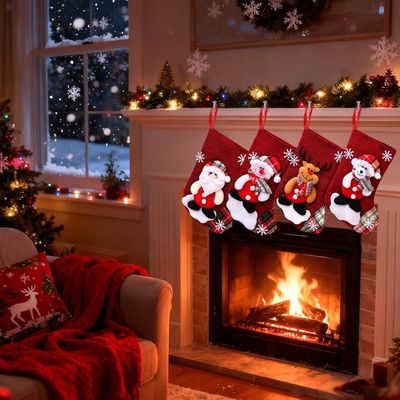 BUOAZR Lot De 4 Chaussettes De Noël, Bas De Noël Décoration