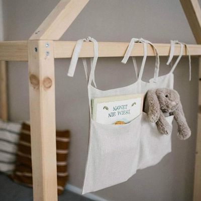 Organisateur De Lit Bébé Suspendu - Sac De Rangement Coton, 2 Poches - Pour Jouets, Vêtements, Accessoires - À Accrocher Au Berceau, Table De Chevet