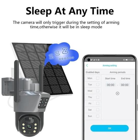 Caméra Solaire Extérieure 8MP Double Objectif - WiFi 2.4G/5G, Suivi Automatique, Vision Nocturne, Batterie 9000mAh, Détection PIR