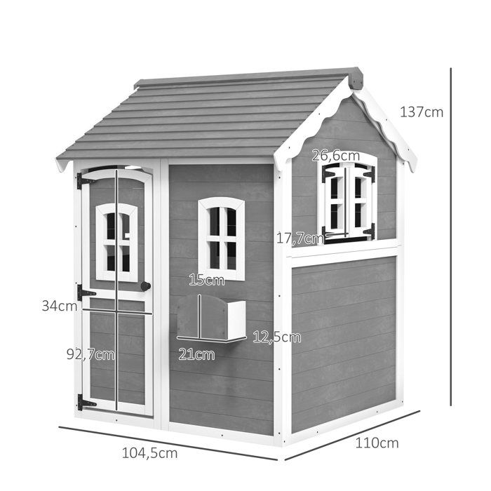 Cabane De Jeu Enfant En Bois Outsunny – 122x108x135,5 Cm, Porte, Fenêtres, Banc, Tableau – Pour Jardin 3–8 Ans
