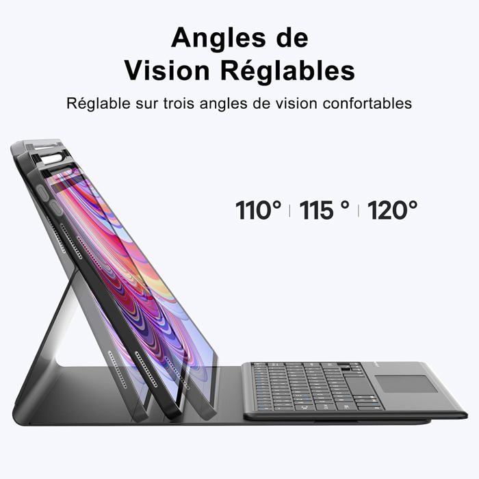 SENGBIRCH Clavier AZERTY Rétroéclairé Pour Redmi Pad Pro 12.1 2024 – Étui Magnétique Bluetooth 7 Couleurs, Support Stylet, Noir