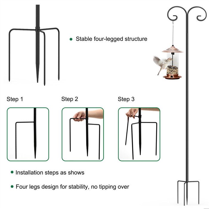 Support Jardin Fer Forgé 165 Cm Lot De 2 Crochets De Berger De 165,1 Cm De Haut Et 1,27 Cm D'épaisseur Pour Mangeoire à Oiseaux - Poteau De Jardin à Suspendre Pour