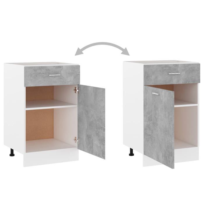 Meuble Bas De Cuisine Lyon Gris Béton - Armoire à Tiroir 40x46x81,5 Cm Avec Rangement Optimisé
