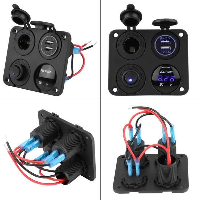 Panneau USB 4-en-1 Avec Voltmètre LED - Pour Tableau De Bord Voiture