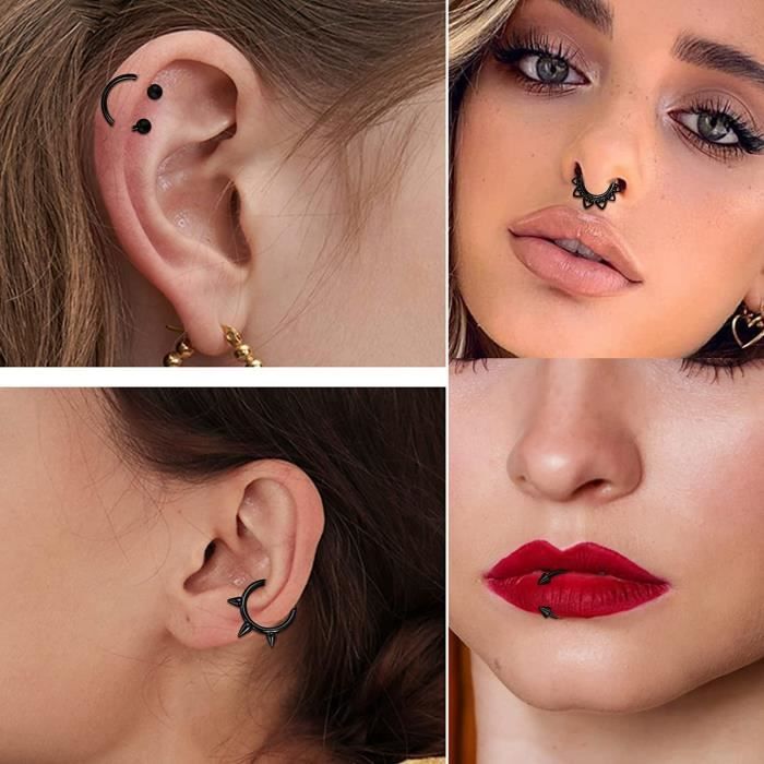 Anneaux De Nez Halloween En Acier 316L Noir Avec Zircone - Diamètres 6/7/8 Mm, épaisseur 20G (0,8 Mm)