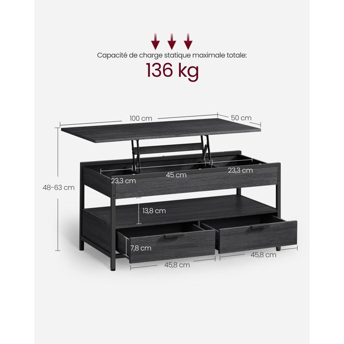 Table Basse Movian/Talesa Avec Plateau Relevable Et étagère – Blanc, 100x50x44 Cm
