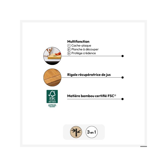 De Cuisson GIFI Cache Plaque Et Planche à Découper 2 En 1 En Bambou – 54 X 28 Cm, épaisseur 4,5 Cm De Cuisson GIFI Cache Plaque Et Planche à Découper 2 En 1 En Bambou – 54 X 28 Cm, épaisseur 4,5 Cm