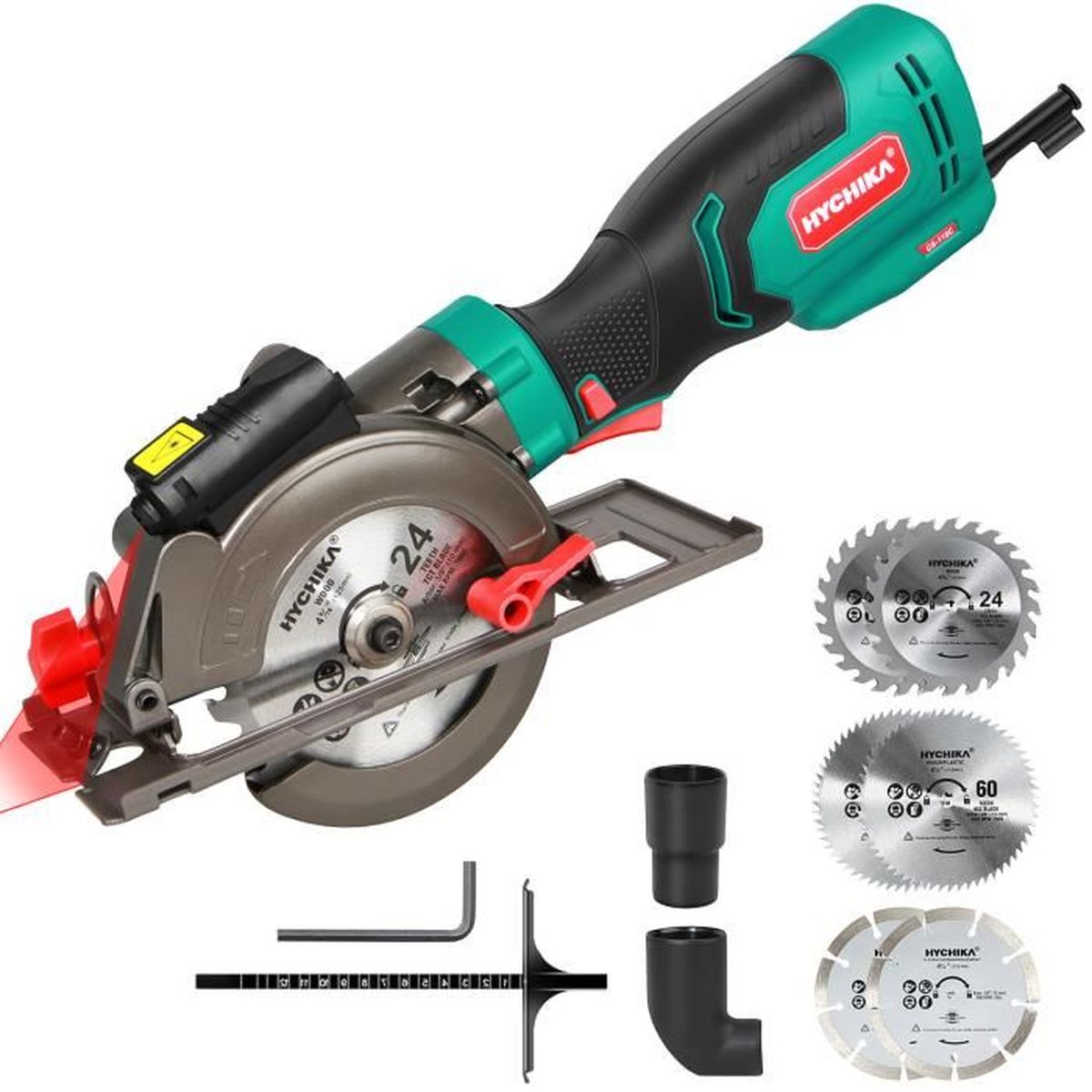 scie circulaire hychika 750w 3500rpm mini scie circulaire avec guide laser et parallele 6 lames profondeur de coupe 0 48 mm conv cdiscount bricolage