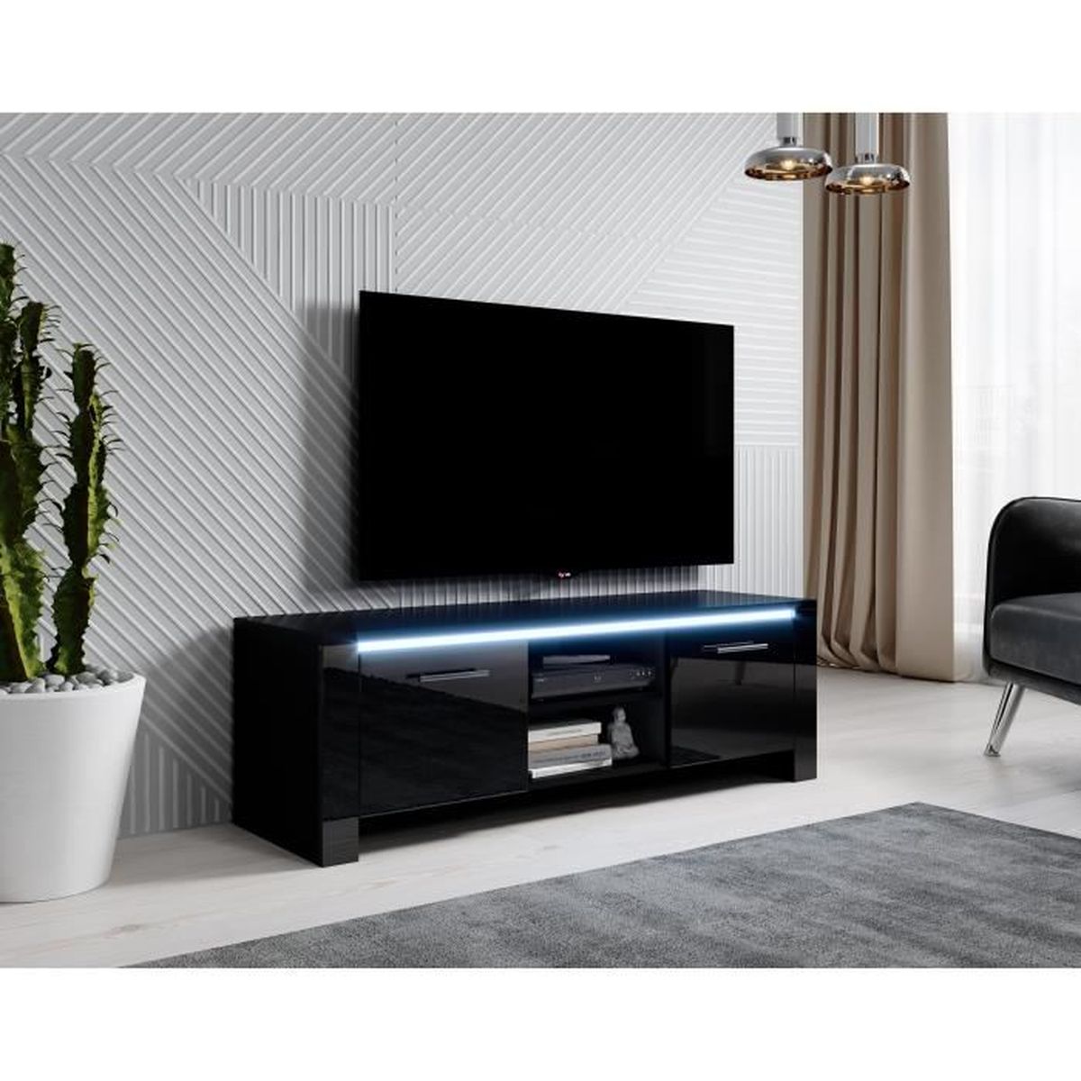 meuble tv modele elina 120x40cm couleur noir avec led rgb achat vente meuble tv meuble tv modele elina 120 cdiscount