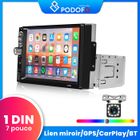 Podofo Autoradio Bluetooth 1 DIN 7 pouces avec Android Car Wireless Carplay Rétroviseur Link USB SWC TF Caméra de recul