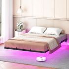 Cadre de Lit-HOOBRO-160 x 200 cm-Cadre de Lit avec éclairage LED et Station de Charge-Lits Double en métal avec Rangement