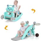 Cheval à Bascule Convertible 4 en 1 - DREAMADE - Toboggan - Panier de Basket - Siège Amovible - Charge 60KG - 1-5 Ans - Bleu