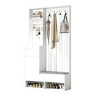 EKESOR Porte-Manteau avec Étagère à Chaussures d'entrée avec banc de rangement rembourré-L100 x P35 x H180 cm-blanc