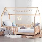 Lit cabane enfant 90x190 cm BOSCO - Bois - avec sommier et barrières - KONTARBOOR