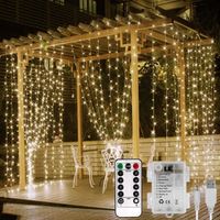 Rideaux LED Lumineux Guirlandes Lumineuses Dimmable avec USB et Télécommande pour Mariage Chambre Maison 3m*3m Blanc Chaud