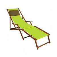 Chaise longue de jardin vert pistache avec repose-pieds, oreiller, bain de soleil pliant 10-306FKD