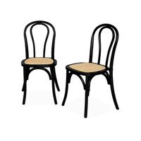 Lot de deux chaises vintage en bois avec assise en rotin et dossier arrondi coloris noir