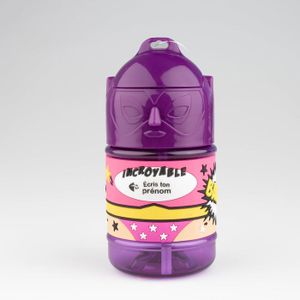 GOURDE Bouteille personnalisée pour enfant, gourde d'eau avec paille - Neutre violet fille.[G335]