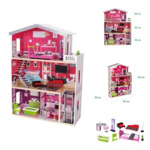 MAISON POUPÉE Maison de poupée en bois Isabella 3 étages Moni - Set de meubles 10-pcs - coloré