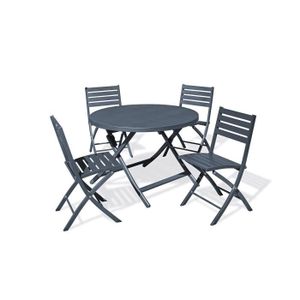 Ensemble table et chaise de jardin Ensemble repas de jardin 4 places en aluminium gri