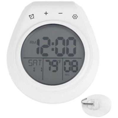 Horloge numérique de douche, minuterie de salle de bain avec alarme, horloges étanches pour salle de bain, cuisine, thermomètre, hygromètre, horloge murale, blanche (blanc