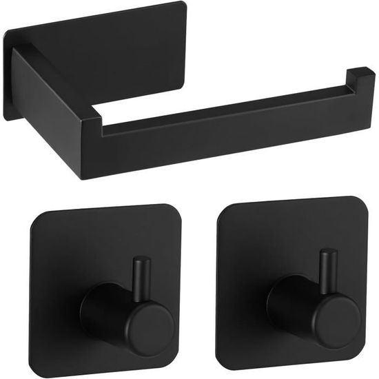 Porte Papier Toilette Adhésif + 2 Crochets - Acier Inoxydable 304 Noir - ECENCE