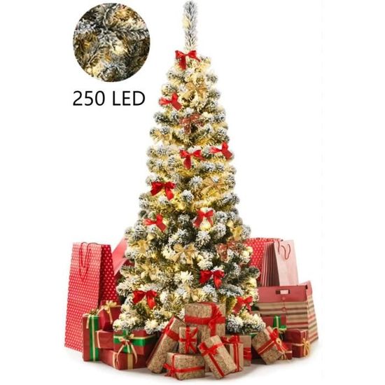 Sapin De Noël Artificiel Neigeux 180 Cm - 570 Branches, 250 LED - PVC Ignifuge - Support Métal - 10