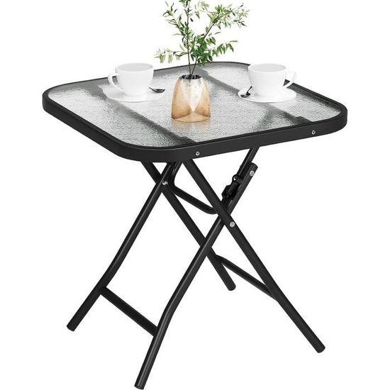 Petite Table De Jardin Pliante Garden Mile - Plateau Verre, Idéale Intérieur Extérieur