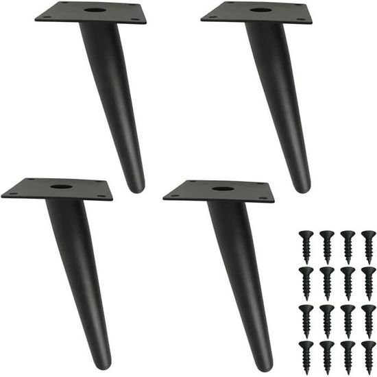 Lot De 4 Pieds De Meuble En Bois 25 Cm – Finition Noir Mat, Filetage 8 Mm, Hauteur 25 Cm, Diamètre 5,6 Cm