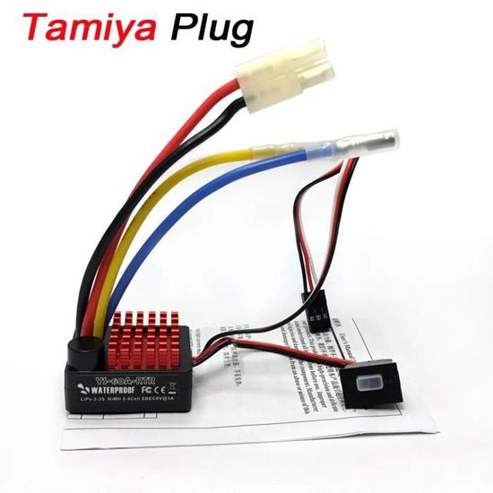 Contrôleur ESC 60A étanche Pour Voiture RC 1/10 (Tamiya, Traxxas, Etc.) - Moteur Brossé, Couleur Noire