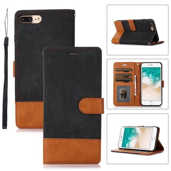 Coque IPhone 8 Plus, Etui Portefeuille Fermeture Magnétique Fonction